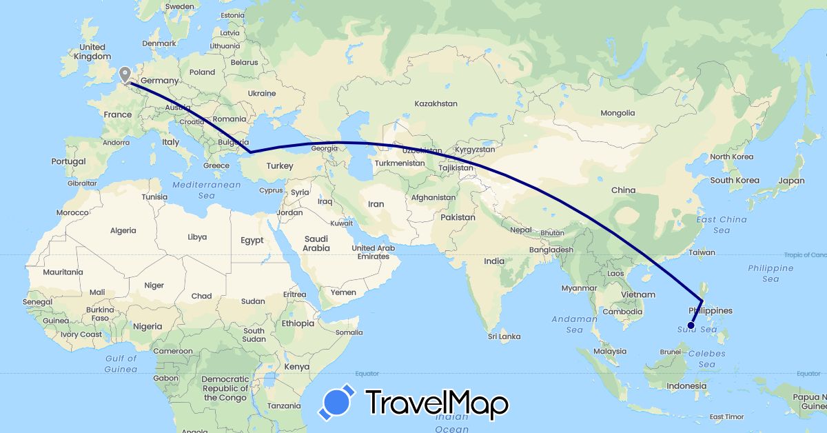 TravelMap itinerary: driving, plane in Belgium, Philippines, Turkey (Asia, Europe)